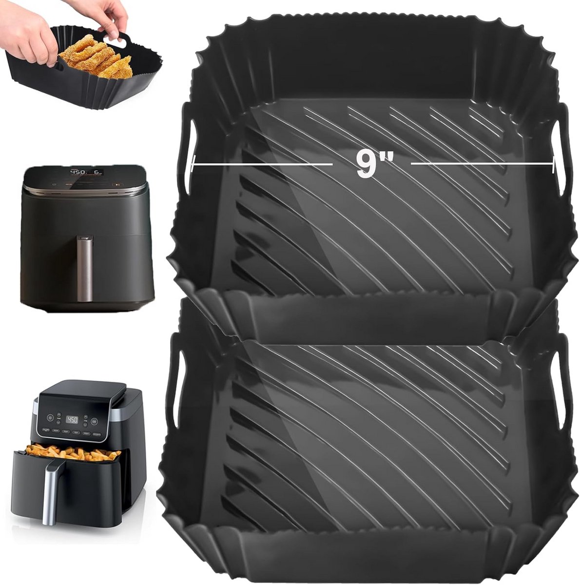Vierkante Siliconen Airfryer Bakvormen (9 Inch) Herbruikbare Inserts voor 6-9 QT