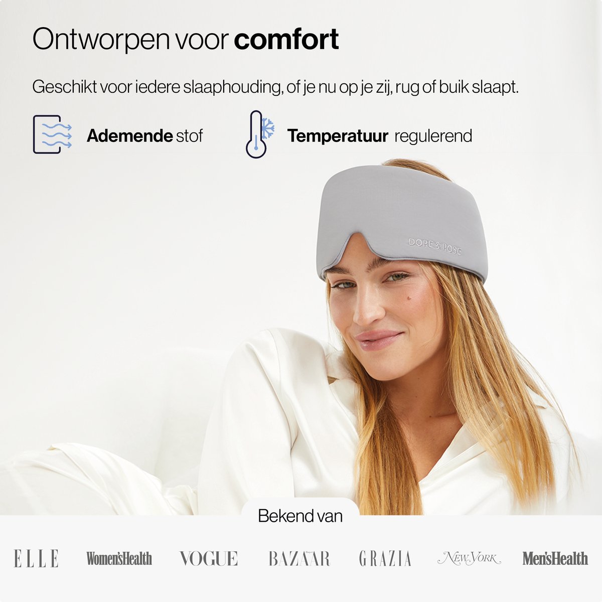 Dore & Rose - Cooling Slaapmasker - Verkoelend Oogmasker - Zijden Slaapmasker Met Verkoelende Functie - Deep Sleep Mask - Eye Mask - Verduisterend - Wallen - Grijs — afbeelding 7