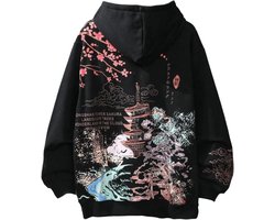 Japanse Y2K Stijl Hoodie Harajuku Sweater met Sakura Tempel Print voor Heren en Dames