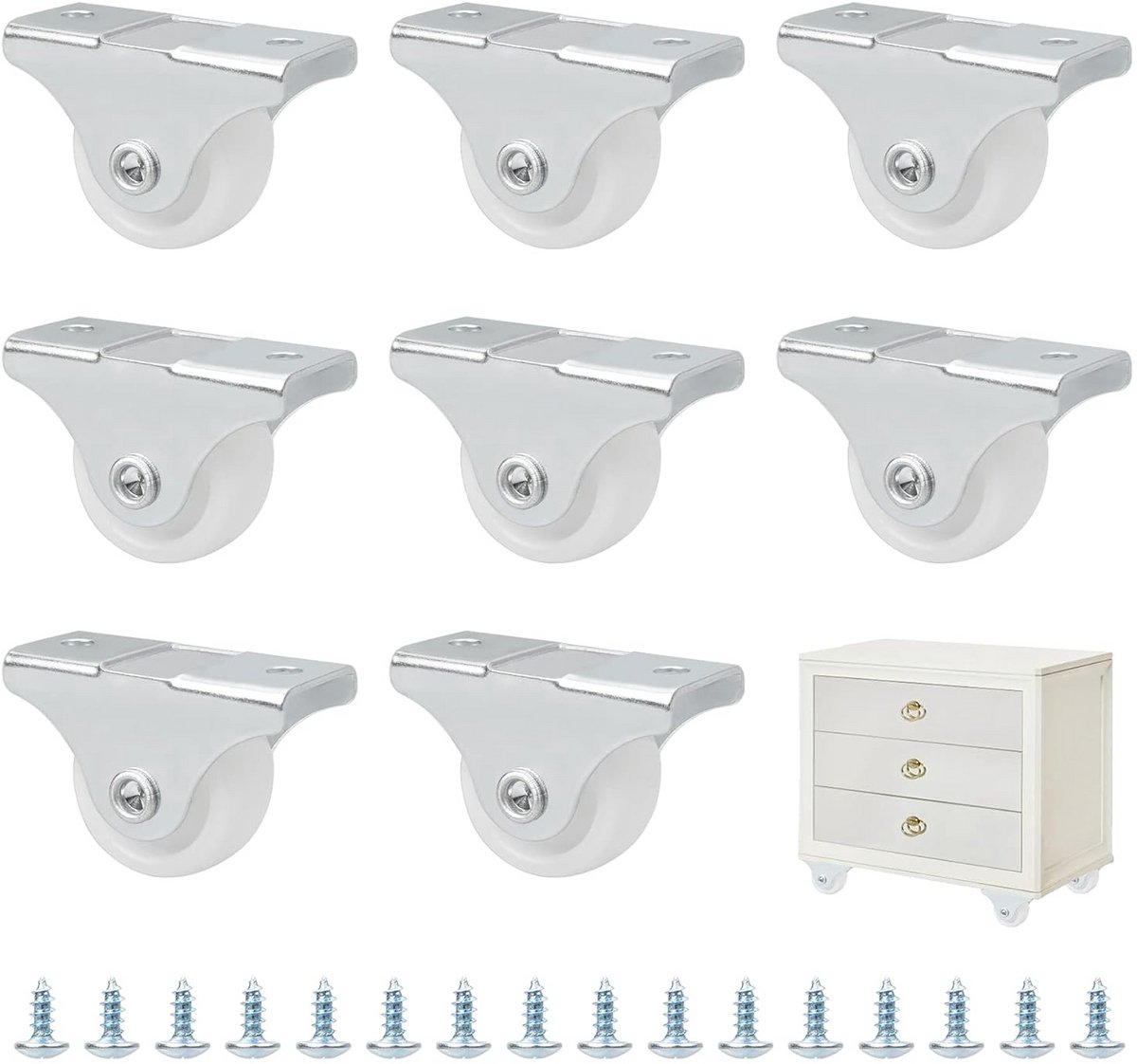 8x Kleine Zwenkwielen 25mm Niet-Draaibaar - Meubelwieltjes voor DIY Meubels en Trolleys