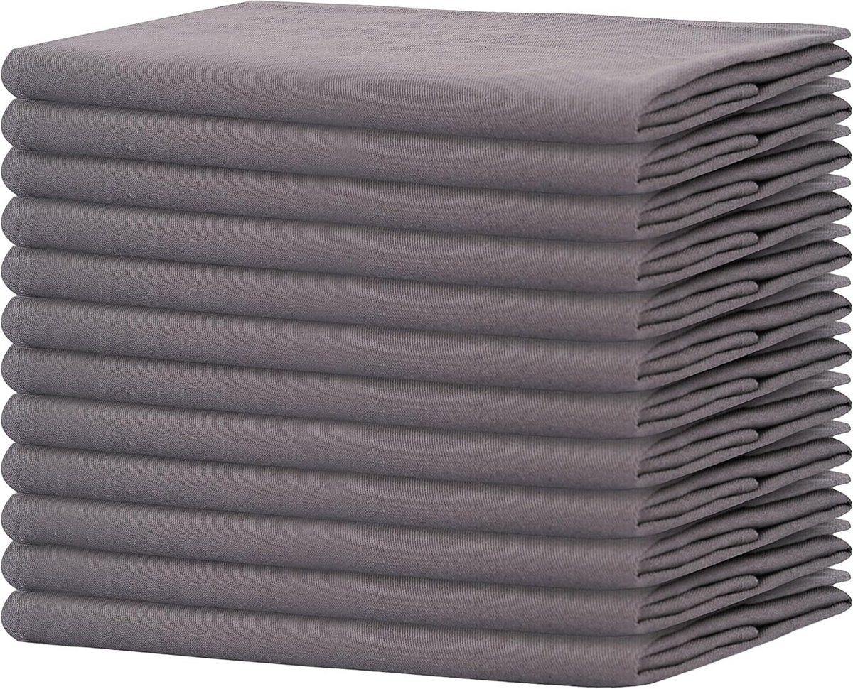 12x Grote Katoenen Diner Servetten 50x50cm Koolzwart Zware Kwaliteit