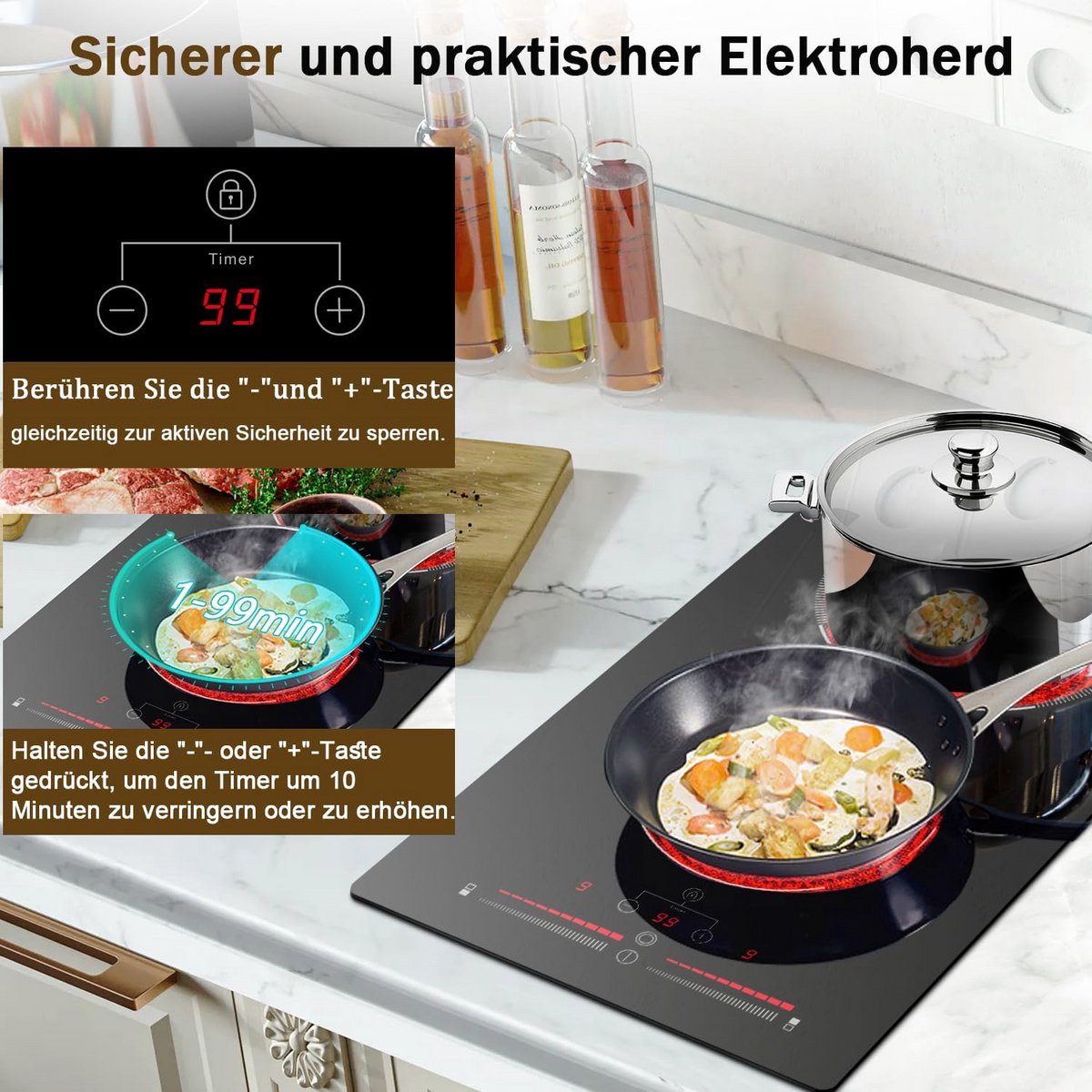 Inbouw Keramische Kookplaat 2 Pitten 30 cm met Slider Touchbediening en Timer