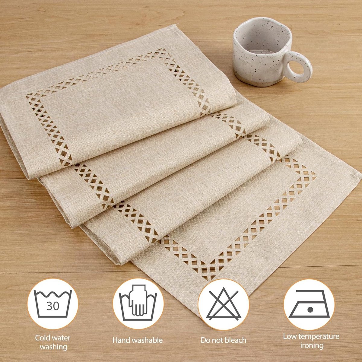 Moderne Tafelloper Beige 183 x 33 cm Linnenlook Waterafstotend