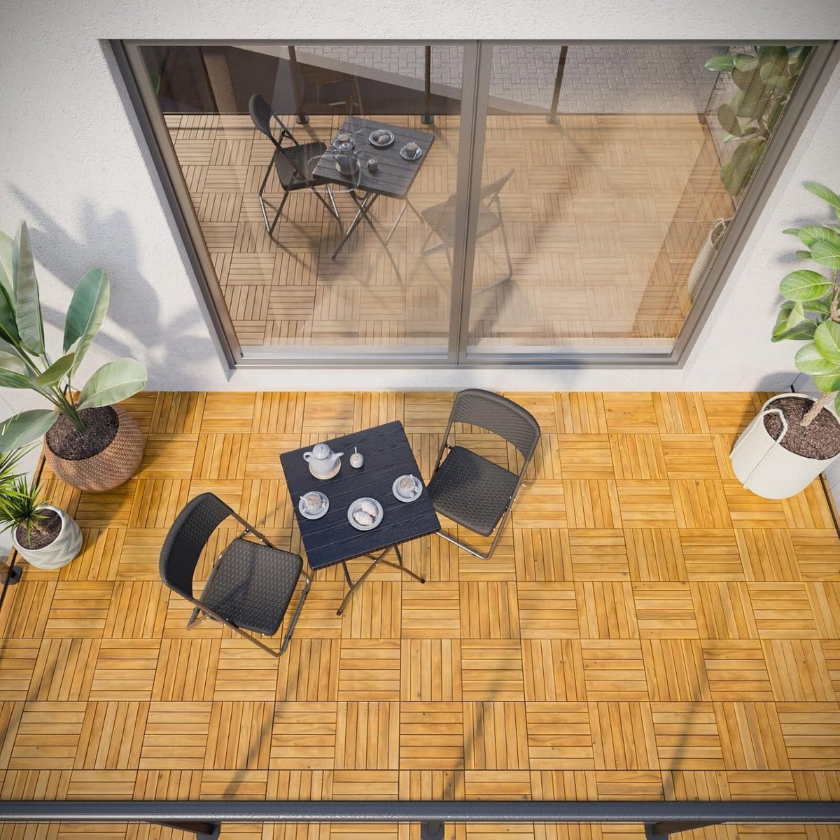 54x Houten Terrastegels Acacia 30x30 cm Buiten Vlondertegels Balkon Tuin Vloerklik Systeem