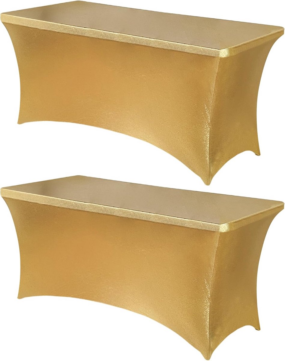 Stretch Tafelkleed Rechthoekig voor Klaptafels - Universele Hoes voor Feest & Tuin - 183x76x76 cm - Goud (2 Stuks)