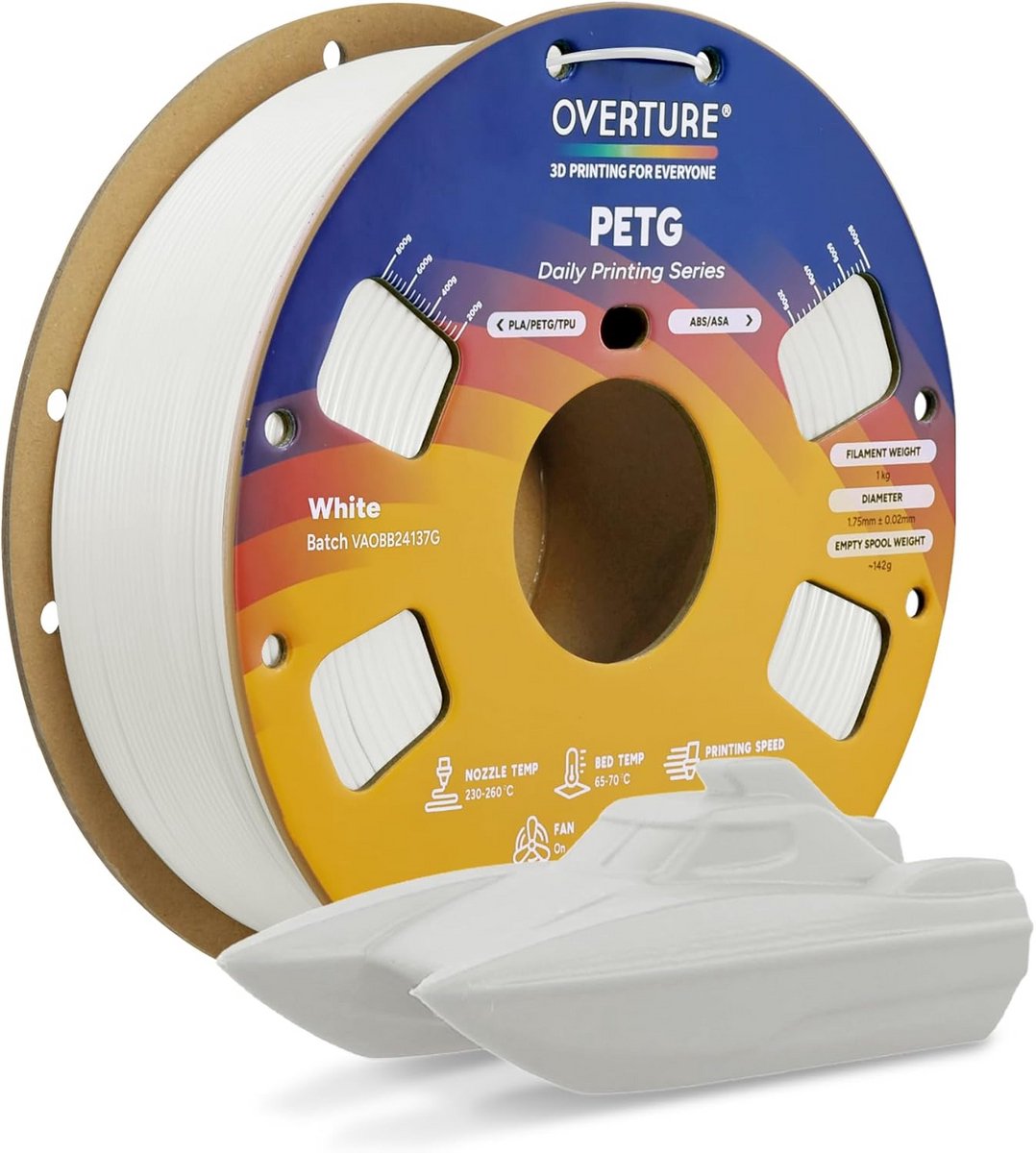 PETG 3D Printer Filament 1.75mm, 1kg, Hoge Precisie voor FDM Printers (Wit)