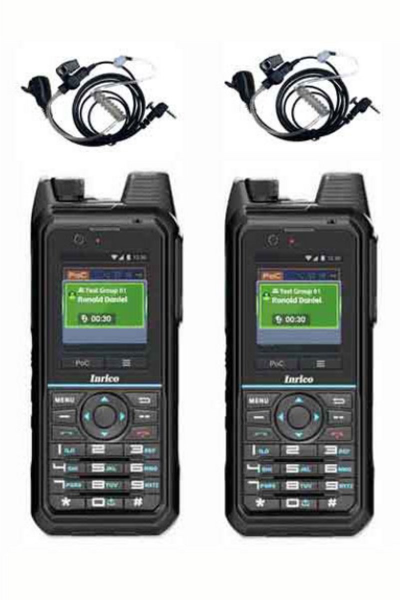 Set van 2 Inrico T330 4G LTE Zello Smart Portofoon IP68 met beveiliging oortje