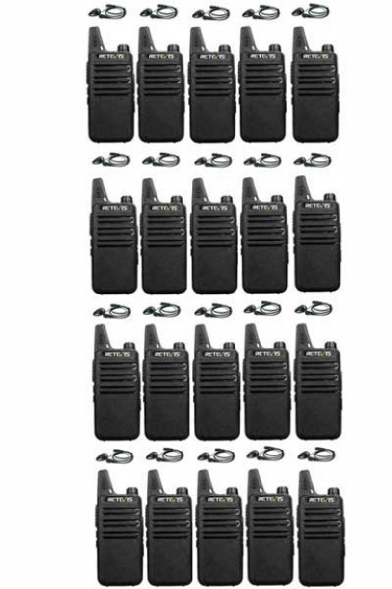 Set van 20 Retevis RT622 vergunning vrije UHF mini portofoons met D-shape oortje