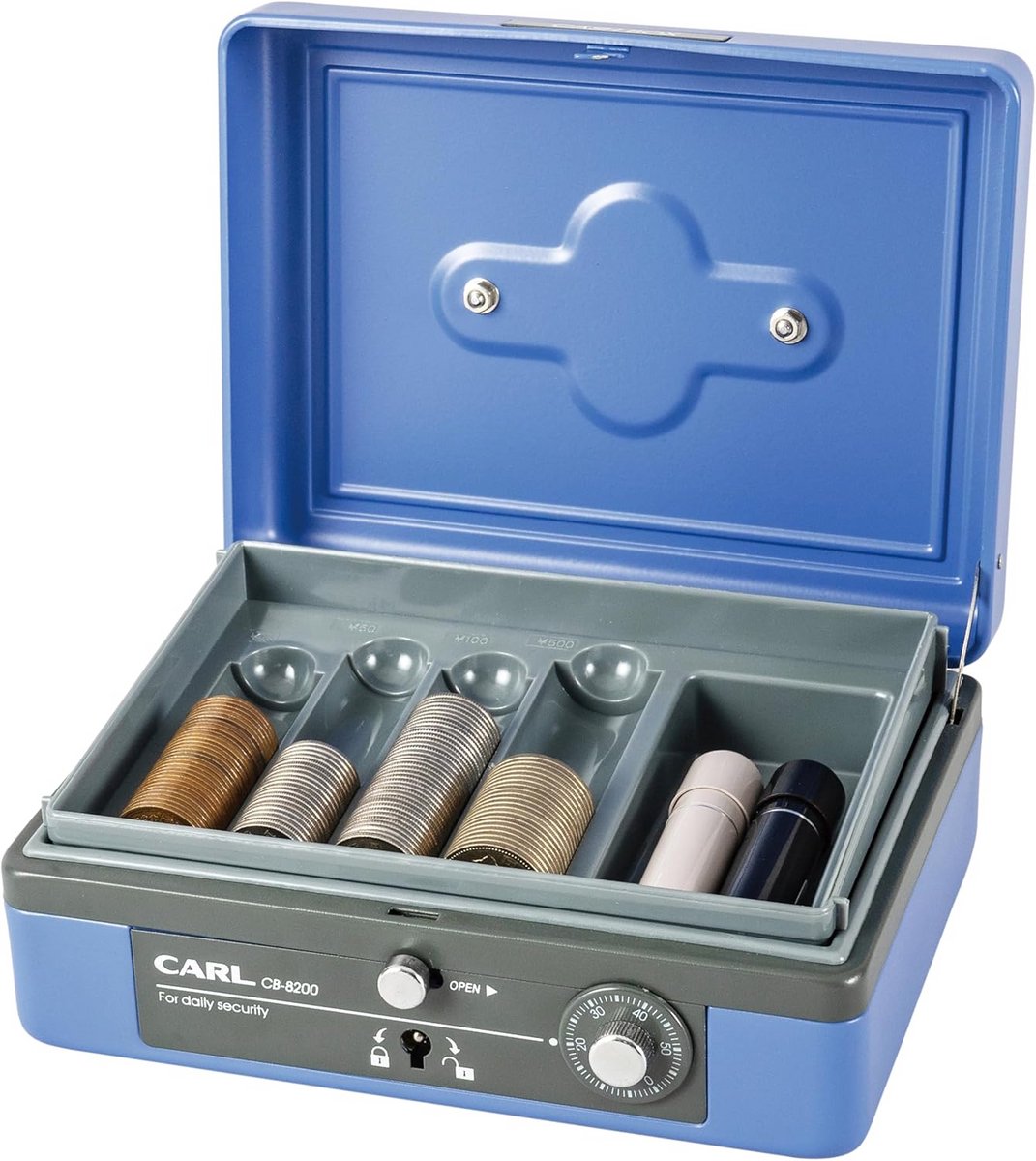 Kleine Blauwe Geldlade met Sleutel en Code - 7.7 Inch