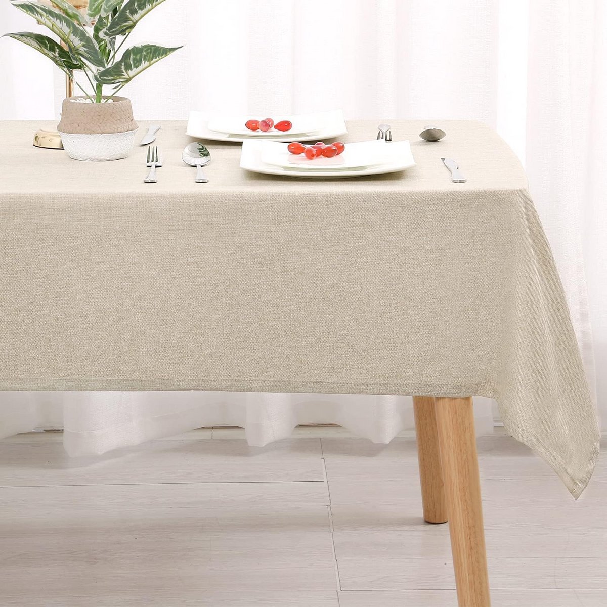 Waterafstotend Tafelkleed Rechthoekig Linnenlook Beige 135x180 cm - Onderhoudsarm