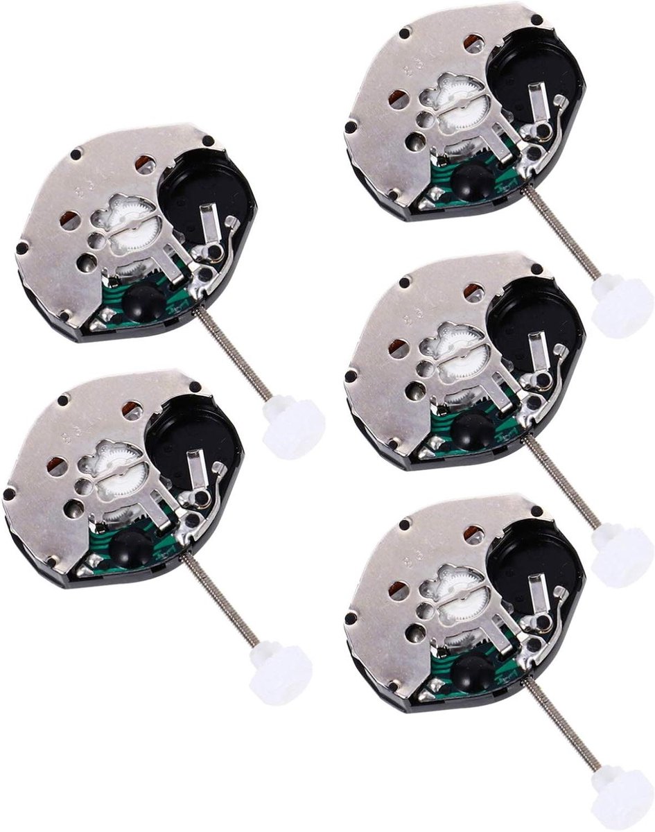 5 stuks ronde kwartsuurwerk reserveonderdelen en accessoires met batterij.