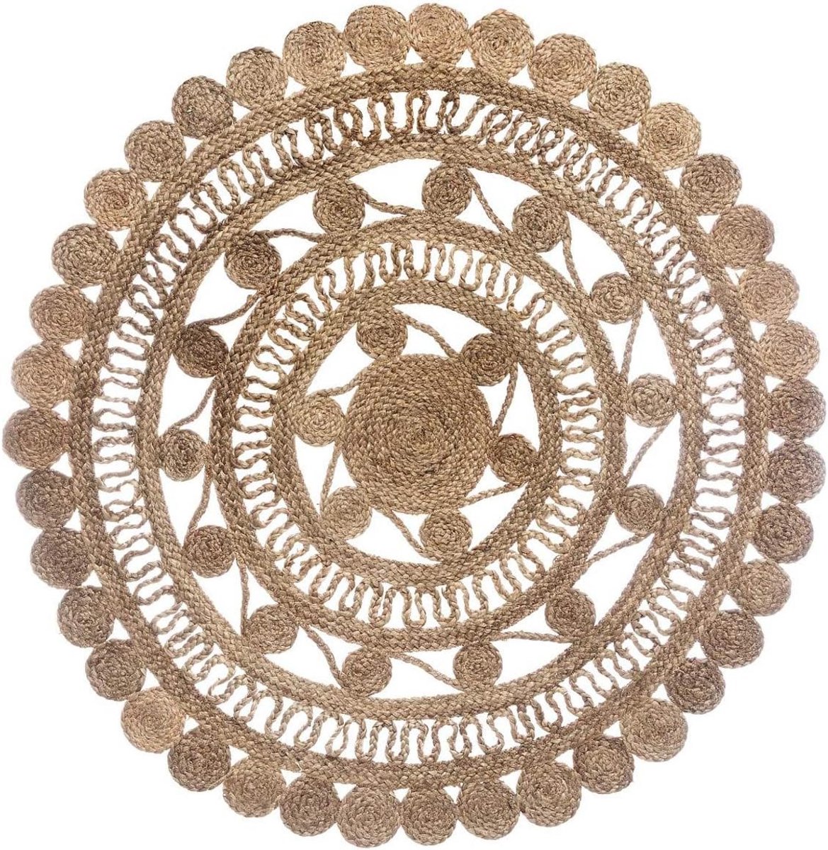 Decoratief tapijt met jute rand - naturel - 120 cm doorsnede