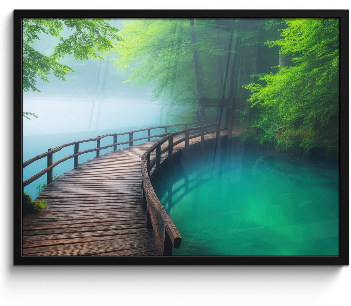 FrameYourWall Poster in lijst - Fotolijst 70x50 cm - Posters - Brug - Water - Rivier - Bos - Posterlijst zwart - Decoratie - Wanddecoratie woonkamer - Muurdecoratie slaapkamer