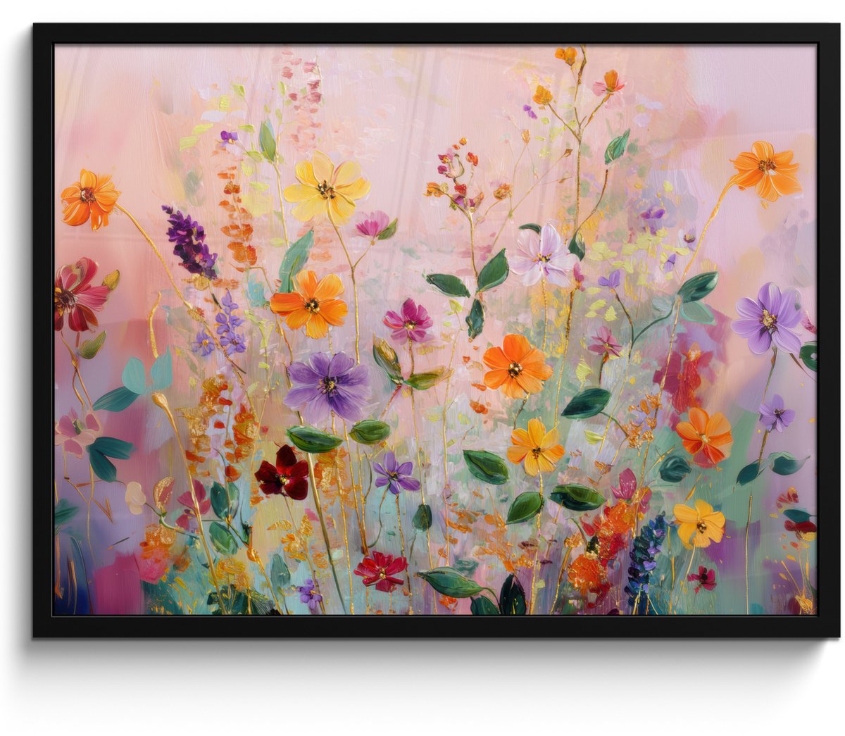 FrameYourWall Poster in lijst - Fotolijst 70x50 cm - Posters - Schilderij - Bloemen - Abstract - Kleurrijk - Posterlijst zwart - Decoratie - Wanddecoratie woonkamer - Muurdecoratie slaapkamer