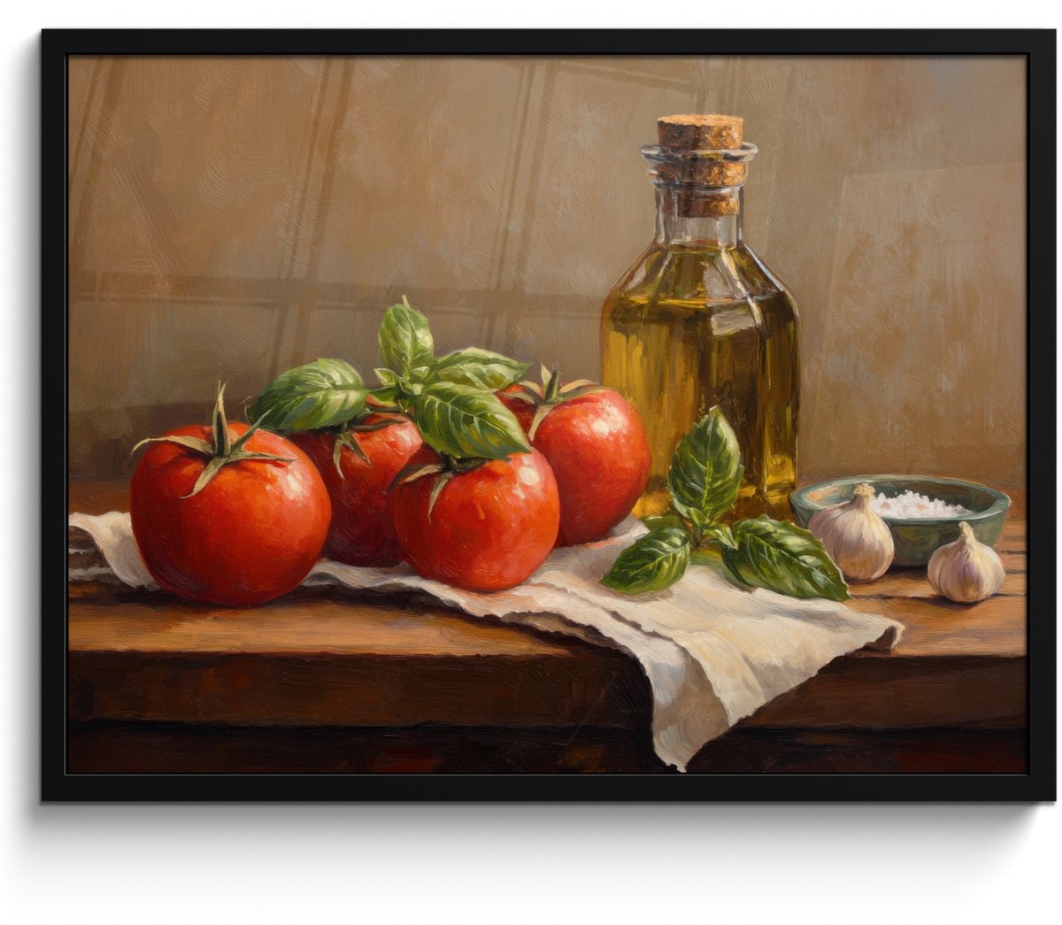 FrameYourWall Poster in lijst - Fotolijst 70x50 cm - Posters - Tomaten - Olijfolie - Stilleven - Posterlijst zwart - Decoratie - Wanddecoratie woonkamer - Muurdecoratie slaapkamer Tomaten - Stilleven