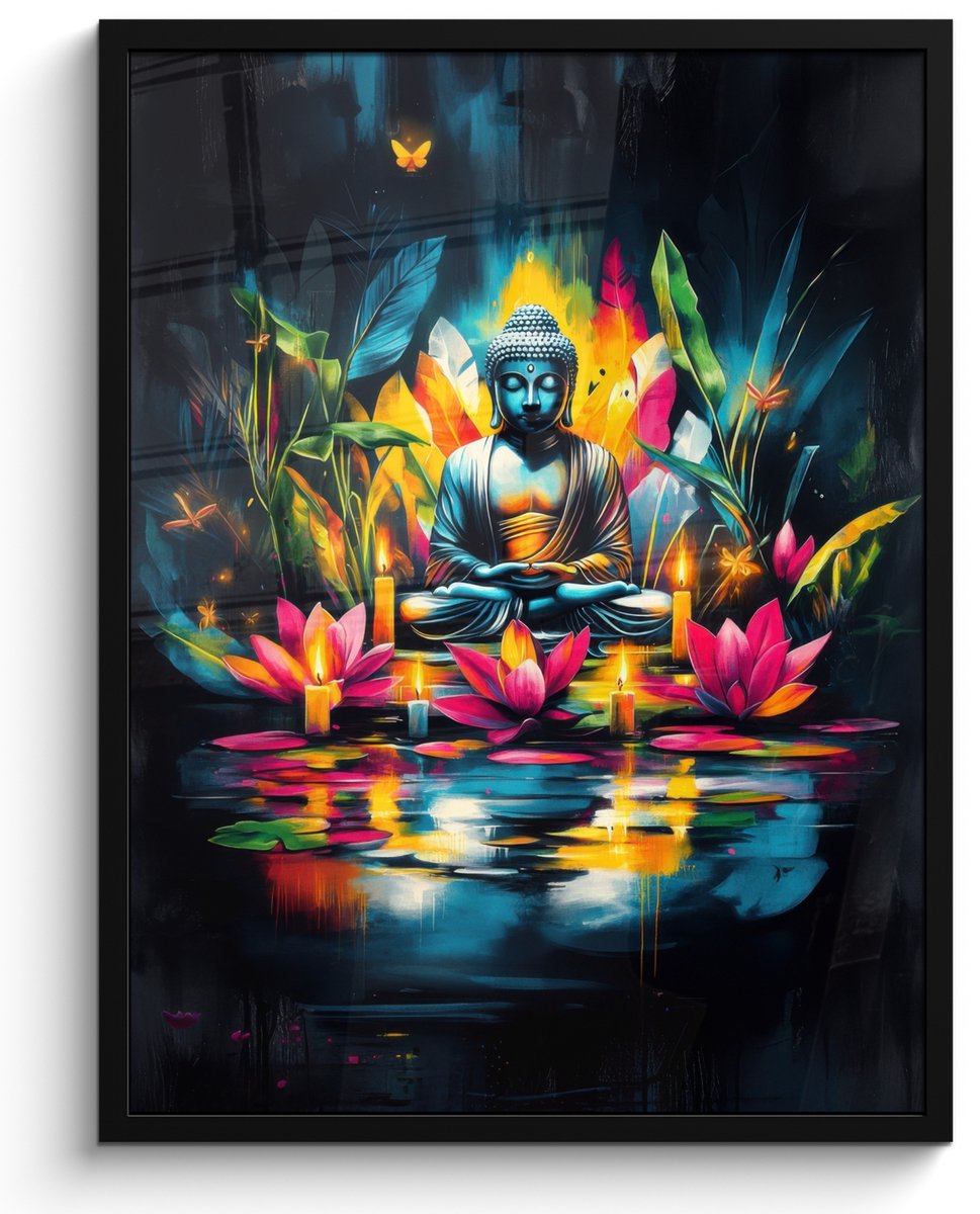 FrameYourWall Poster in lijst - Fotolijst 50x70 cm - Posters - Kaarsen - Bloemen - Buddha - Water - Posterlijst zwart - Decoratie - Wanddecoratie woonkamer - Muurdecoratie slaapkamer