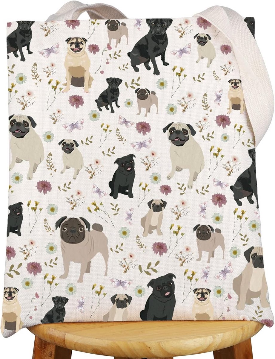 Linnen Draagtas met Mops Hond print - Schoontas voor Dierenliefhebbers
