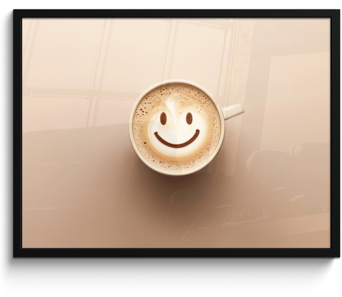 FrameYourWall Fotolijst inclusief poster - Posterlijst 70x50 cm - Posters - Koffie - Melkschuim - Lach - Beige - Foto in lijst - Keuken decoratie muur - Wanddecoratie accessoires - Muurdecoratie - Schilderijen