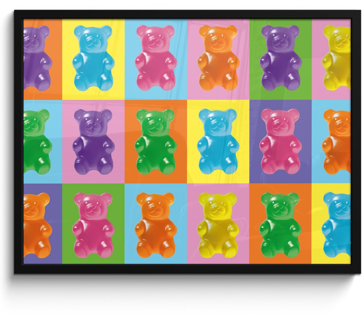 FrameYourWall Poster in lijst - Fotolijst 70x50 cm - Posters - Art- Snoep - Kleurrijk - Posterlijst zwart - Decoratie - Wanddecoratie woonkamer - Muurdecoratie slaapkamer Gummy - Art
