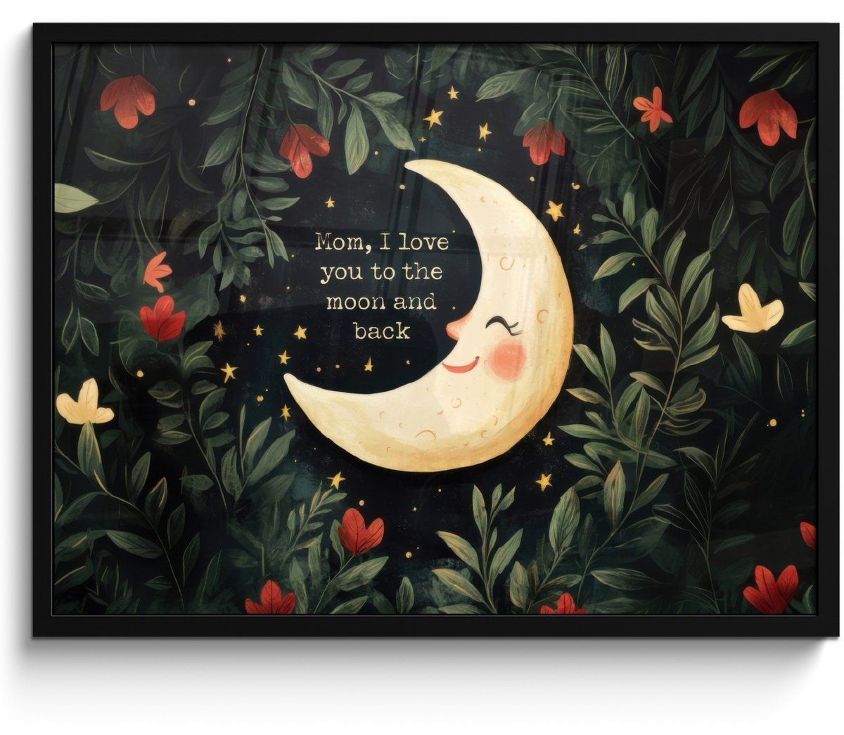 FrameYourWall Poster in lijst - Fotolijst 70x50 cm - Posters - Maan - Quote - Bloemen - Sterren - Posterlijst zwart - Decoratie - Wanddecoratie woonkamer - Muurdecoratie slaapkamer Maan - Bloemen - Tekst