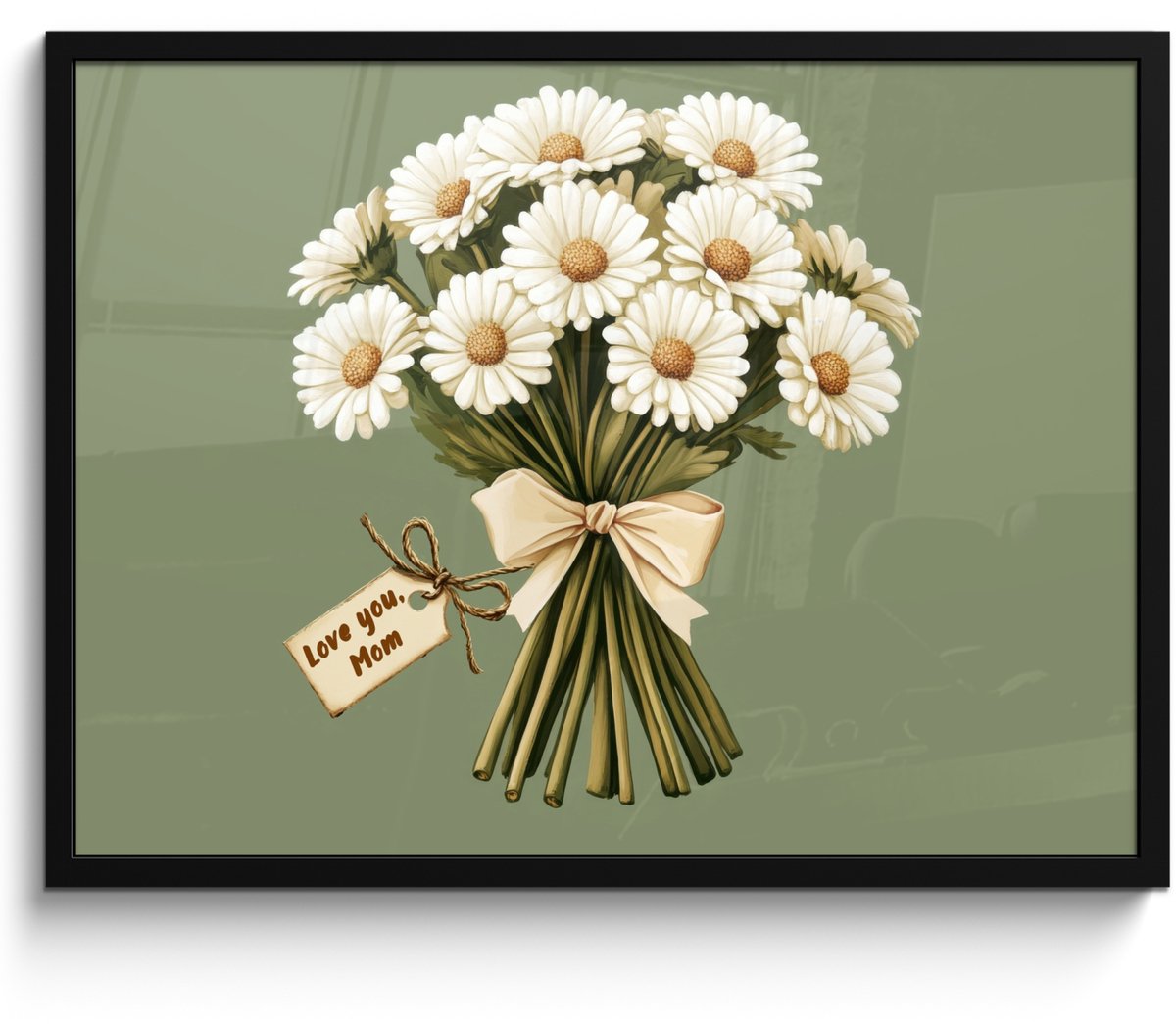 FrameYourWall Poster in lijst - Fotolijst 70x50 cm - Posters - Lint - Boeket - Groen - Quote - Posterlijst zwart - Decoratie - Wanddecoratie woonkamer - Muurdecoratie slaapkamer Boeket - Kaartje