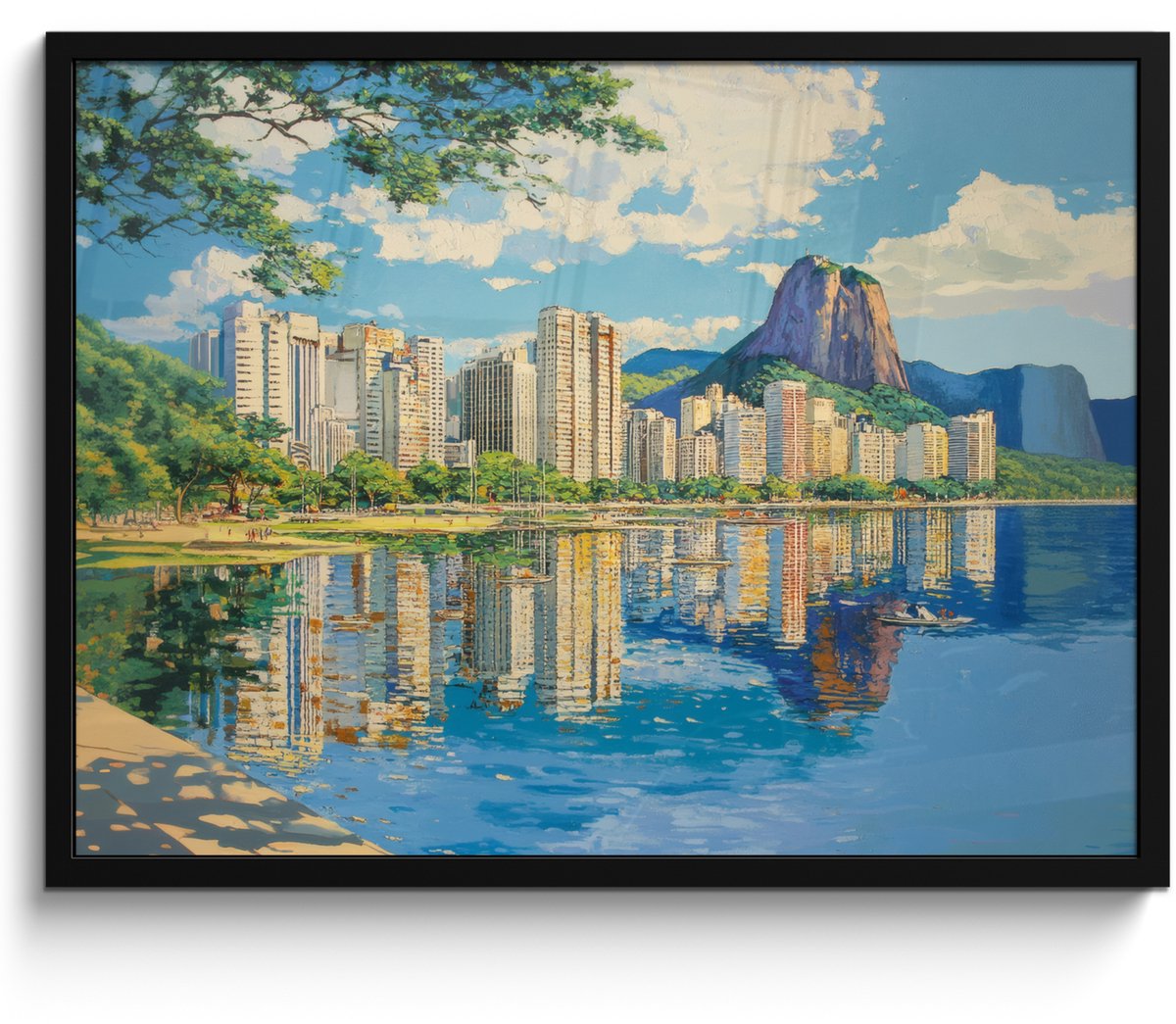 FrameYourWall Poster in lijst - Fotolijst 70x50 cm - Posters - Berg - Skyline - Strand - Water - Posterlijst zwart - Decoratie - Wanddecoratie woonkamer - Muurdecoratie slaapkamer Berg - Gebouwen
