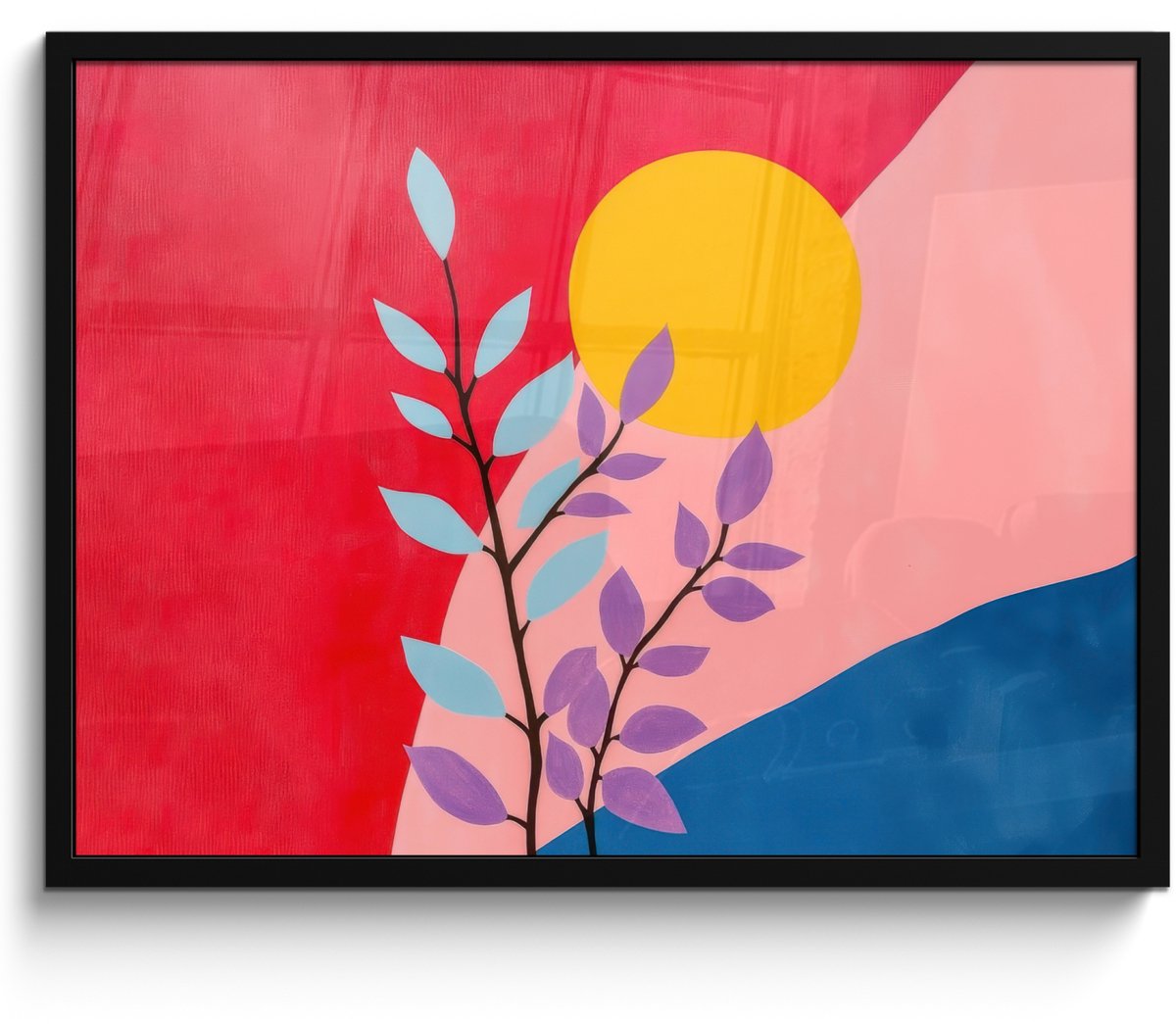 FrameYourWall Poster in lijst - Fotolijst 70x50 cm - Posters - Bladeren - Zon - Abstracte vormen - Posterlijst zwart - Decoratie - Wanddecoratie woonkamer - Muurdecoratie slaapkamer