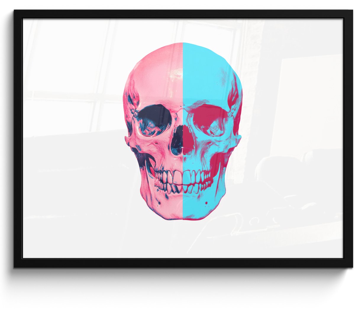 FrameYourWall Poster in lijst - Fotolijst 70x50 cm - Posters - Schedel - Grafisch - Roze - Verdeeld - Posterlijst zwart - Decoratie - Wanddecoratie woonkamer - Muurdecoratie slaapkamer