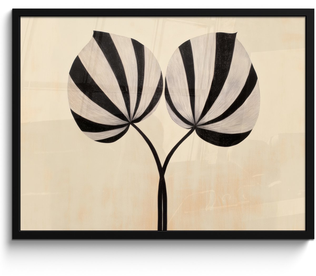 FrameYourWall Poster in lijst - Fotolijst 70x50 cm - Posters - Bladeren - Gestreept - Stengel - Beige - Posterlijst zwart - Decoratie - Wanddecoratie woonkamer - Muurdecoratie slaapkamer