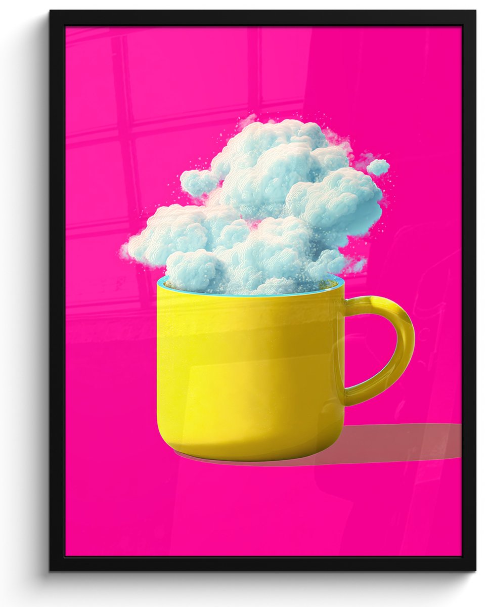 FrameYourWall Poster in lijst - Fotolijst 50x70 cm - Posters - Mok - Wolken - Roze - Minimalitisch - Posterlijst zwart - Decoratie - Wanddecoratie woonkamer - Muurdecoratie slaapkamer