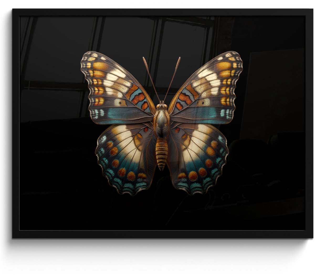 FrameYourWall Poster in lijst - Fotolijst 70x50 cm - Posters - Vlinder - Kleurrijk - mozaïekachtig - Posterlijst zwart - Decoratie - Wanddecoratie woonkamer - Muurdecoratie slaapkamer