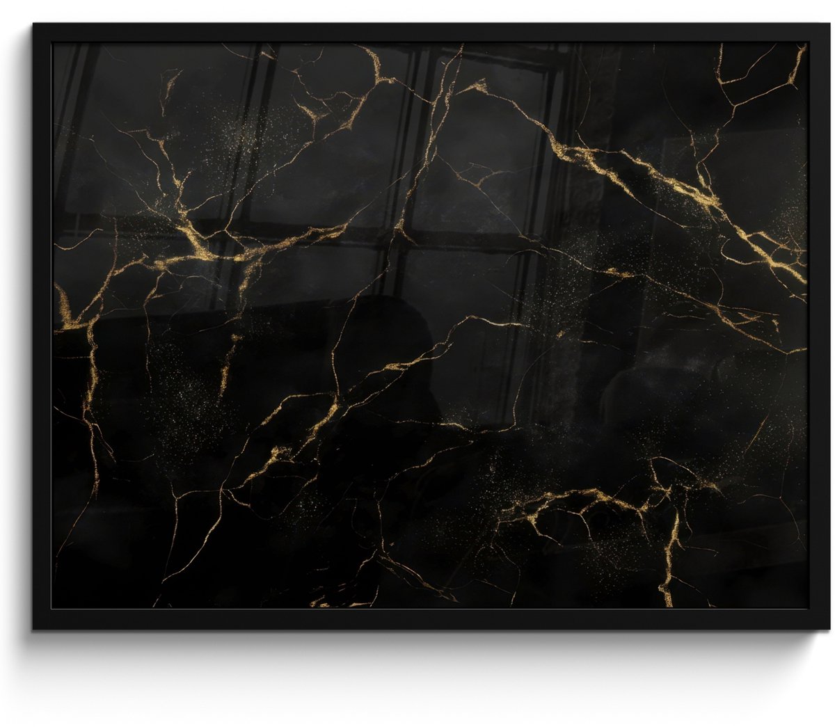 FrameYourWall Poster in lijst - Fotolijst 70x50 cm - Posters - Zwart marmer - Gouden aders - Klassiek - Posterlijst zwart - Decoratie - Wanddecoratie woonkamer - Muurdecoratie slaapkamer