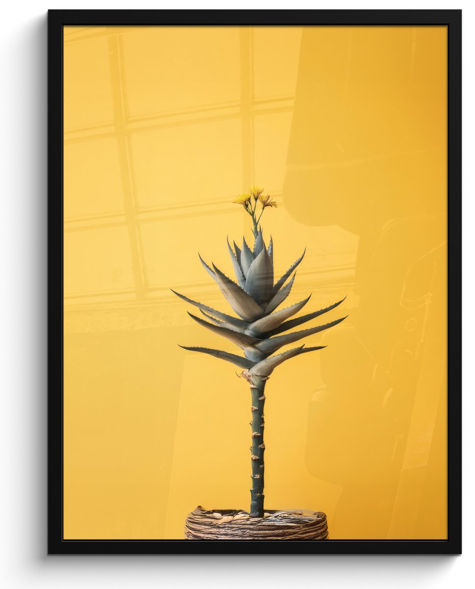 FrameYourWall Poster in lijst - Fotolijst 50x70 cm - Posters - Plant - Minimalistisch - Bloem - Geel - Posterlijst zwart - Decoratie - Wanddecoratie woonkamer - Muurdecoratie slaapkamer Plant - Bloem