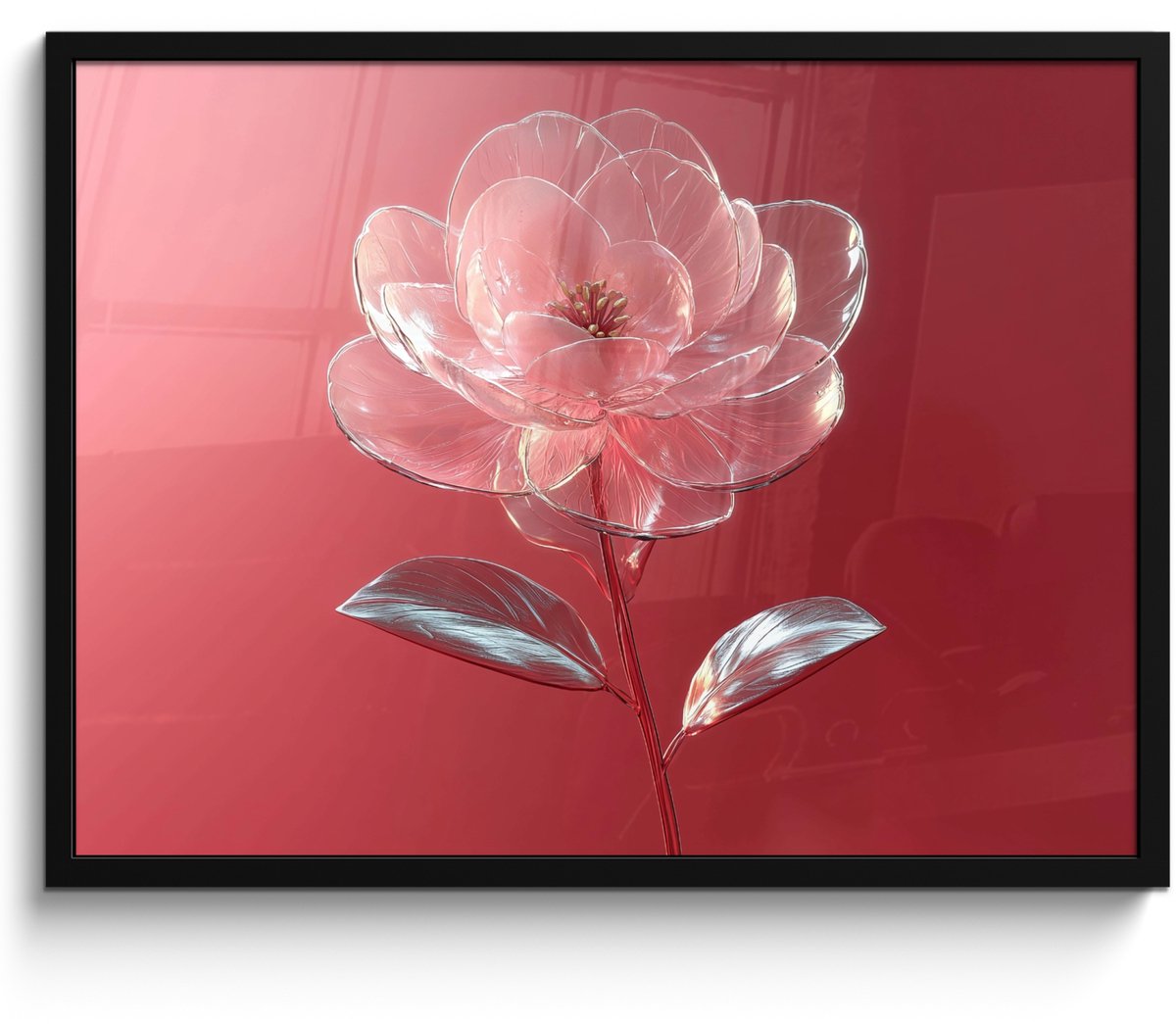FrameYourWall Poster in lijst - Fotolijst 70x50 cm - Posters - Sierlijk - Bloem - Roze - Glazen - Posterlijst zwart - Decoratie - Wanddecoratie woonkamer - Muurdecoratie slaapkamer Sierlijk - Bloem - Glazen
