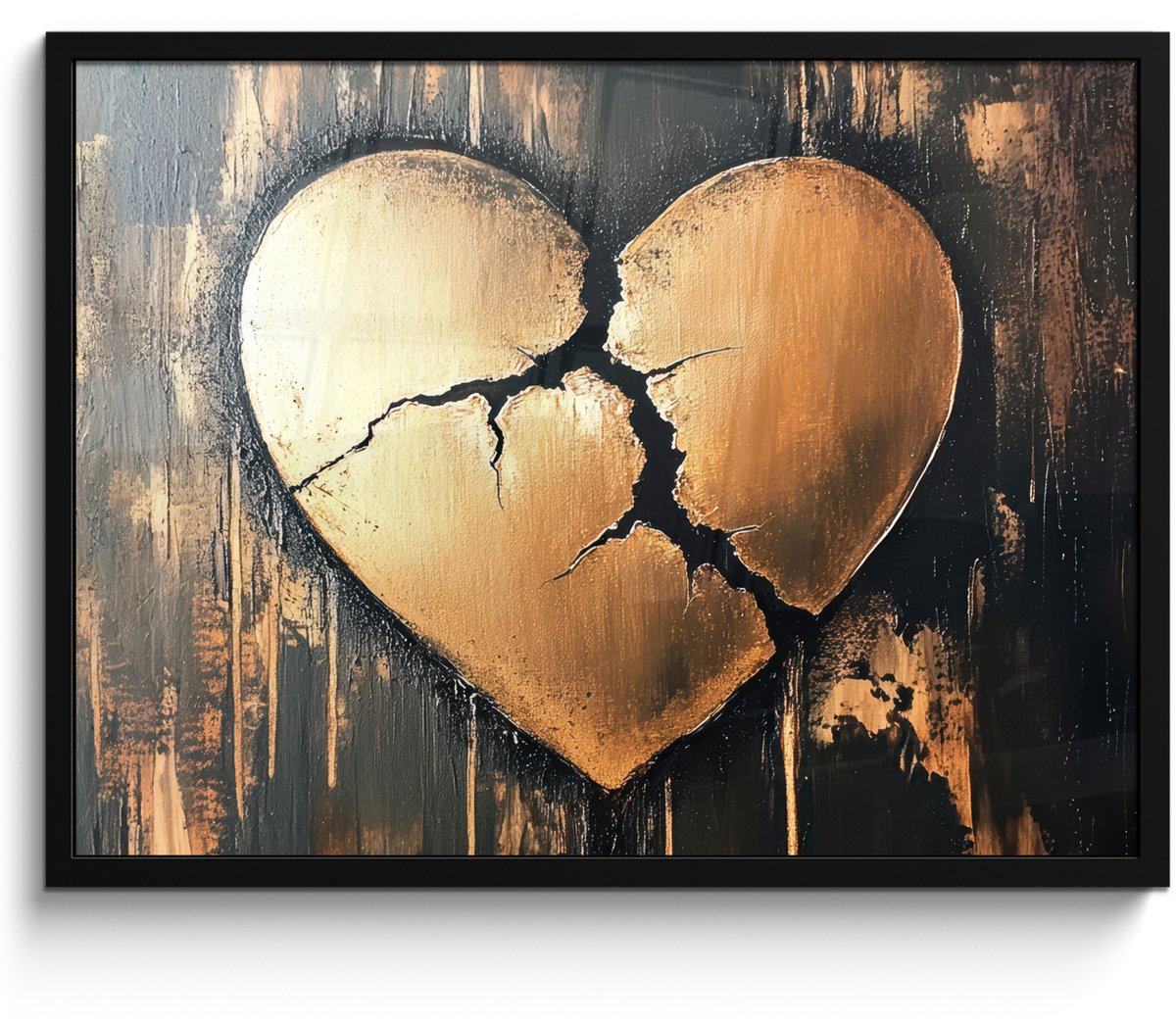 FrameYourWall Poster in lijst - Fotolijst 70x50 cm - Posters - Gebroken hart - Goud - Houtlook - Liefde - Posterlijst zwart - Decoratie - Wanddecoratie woonkamer - Muurdecoratie slaapkamer