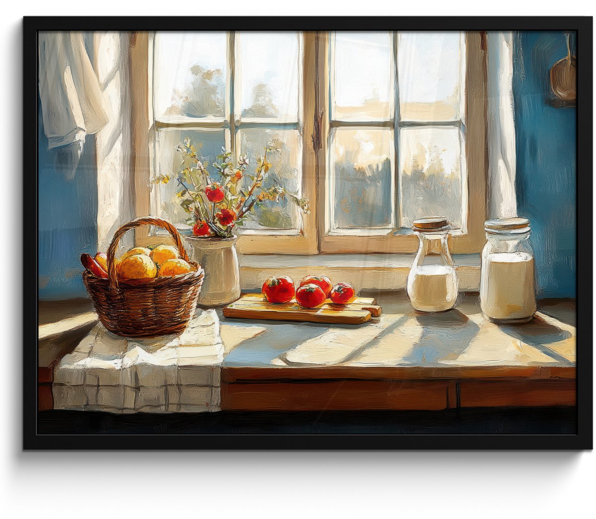 FrameYourWall Poster in lijst - Fotolijst 70x50 cm - Posters - Stilleven - Keuken - Doorkijk - Vintage - Posterlijst zwart - Decoratie - Wanddecoratie woonkamer - Muurdecoratie slaapkamer