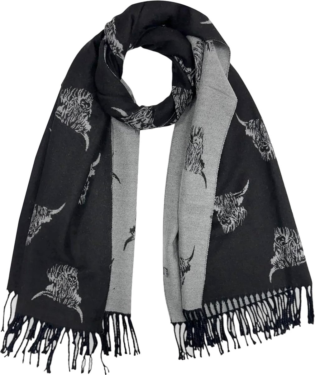 Luxe Kasjmier Textuur Sjaal met Schotse Hoogland Koe Patroon - Warm & Zacht