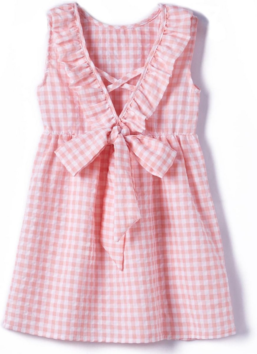 Schattige Meisjes Jurk Katoen Zomer Rugloos Geruite Swing Jurk