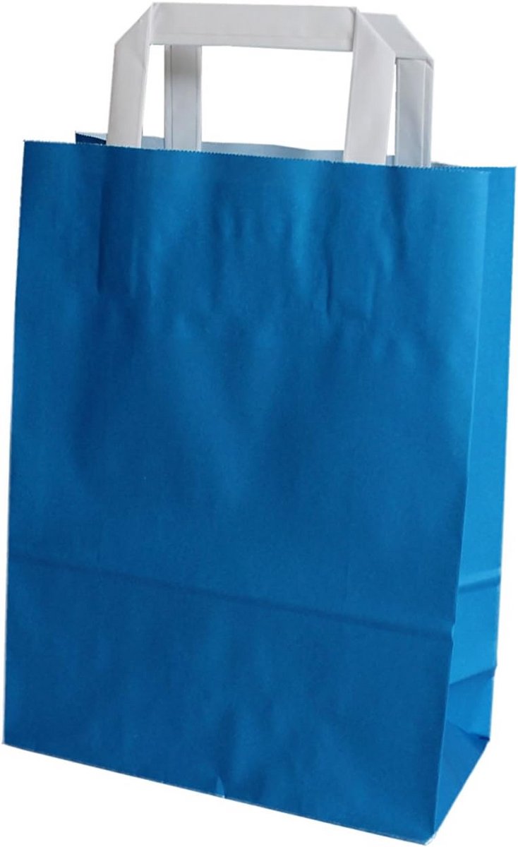 Blauwe papieren draagtassen met plat handvat 22x29 cm (10 stuks)
