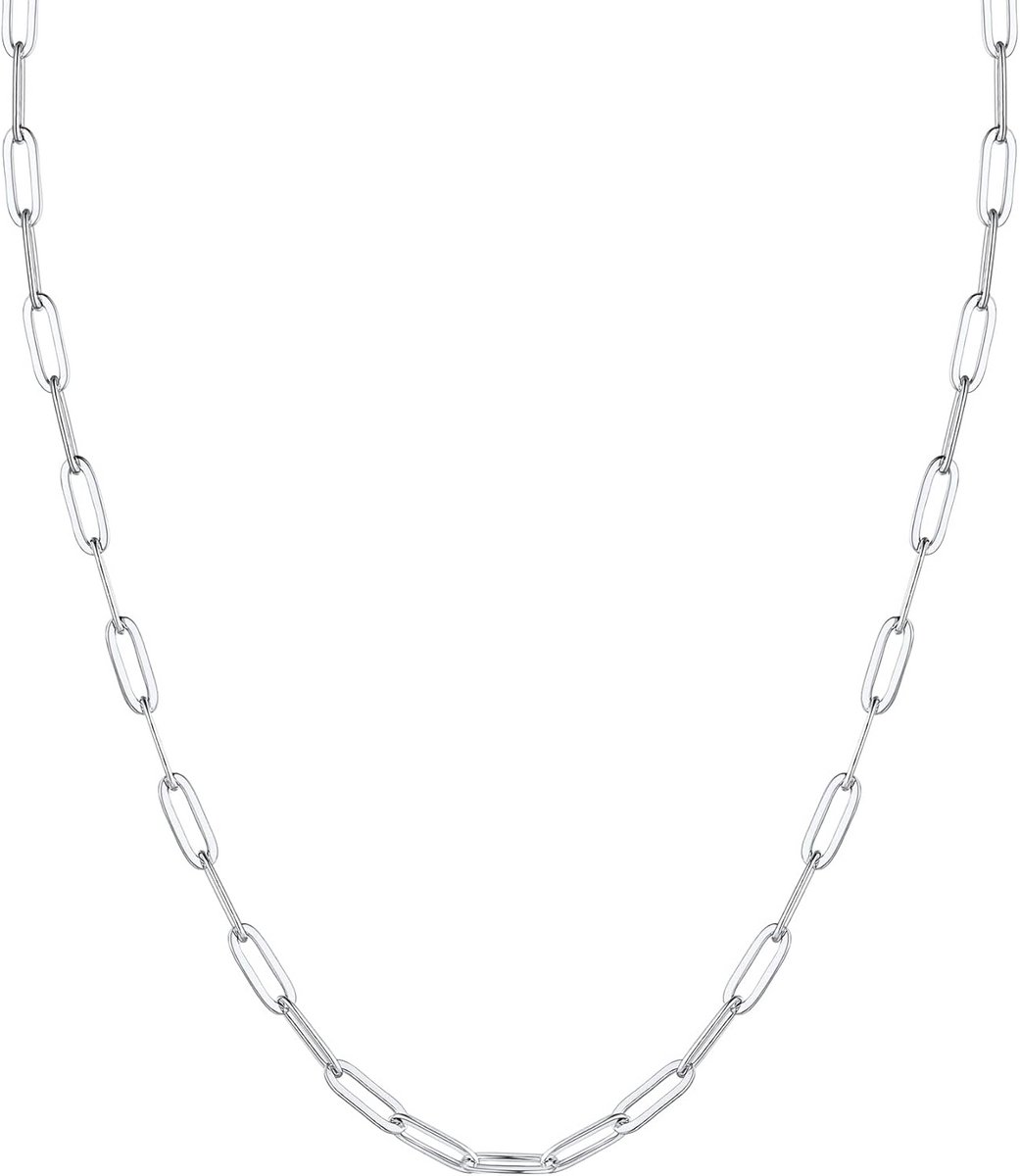 Lange Zilveren Halsketting voor Dames met Paperclip Schakel, 61 cm