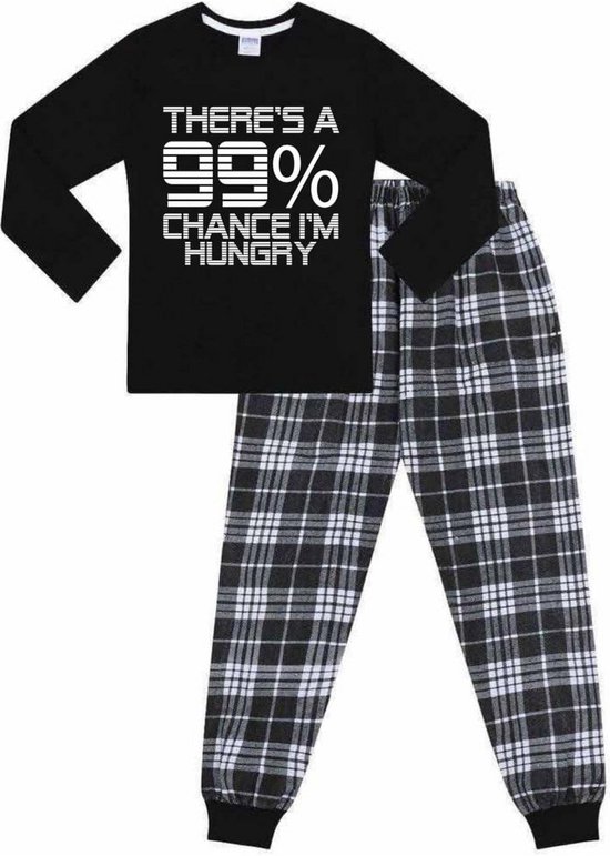 Ensemble de pyjama noir avec haut à manches longues imprimé et pantalon à carreaux.