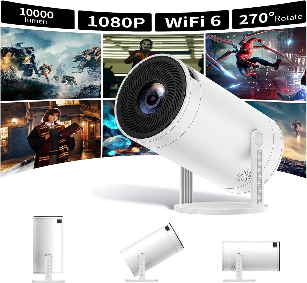 Draagbare Mini Beamer met Wifi en Bluetooth, 4K Ondersteuning en Verstelbare Standaard