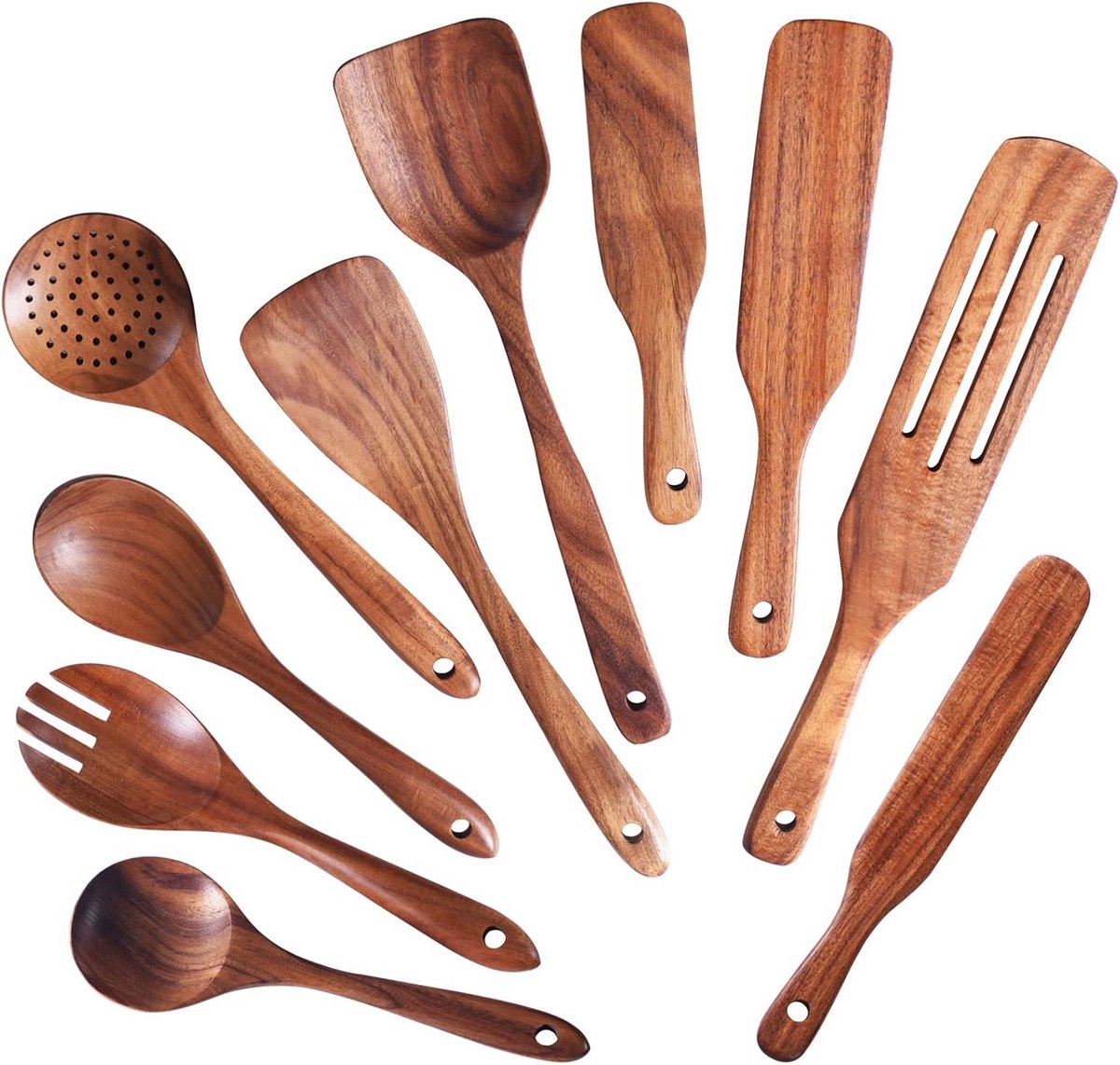 Set van 10 Houten Keukengerei Lepels voor Koken en Bakken
