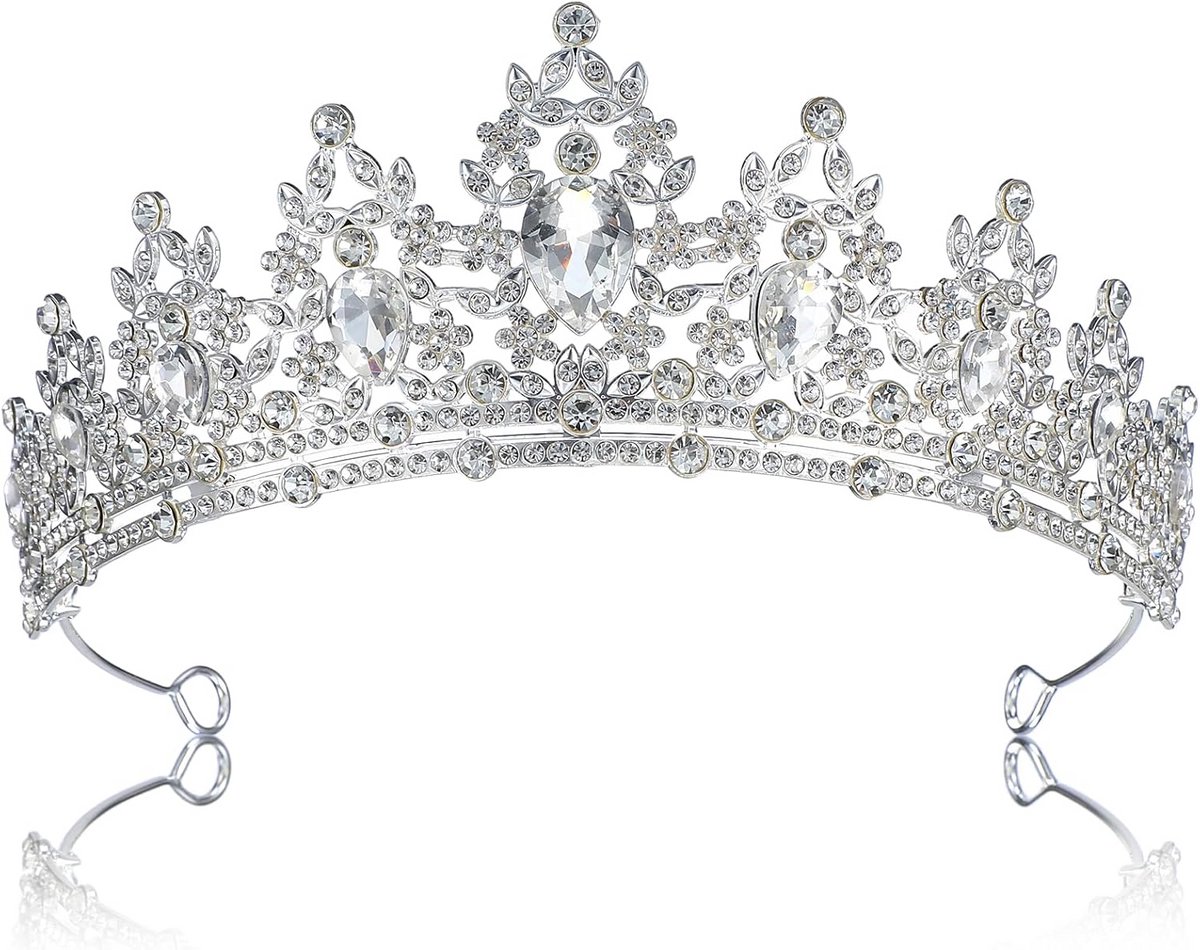 Elegante Zilveren Tiara Kroon met Strass voor Bruiloften en Feesten