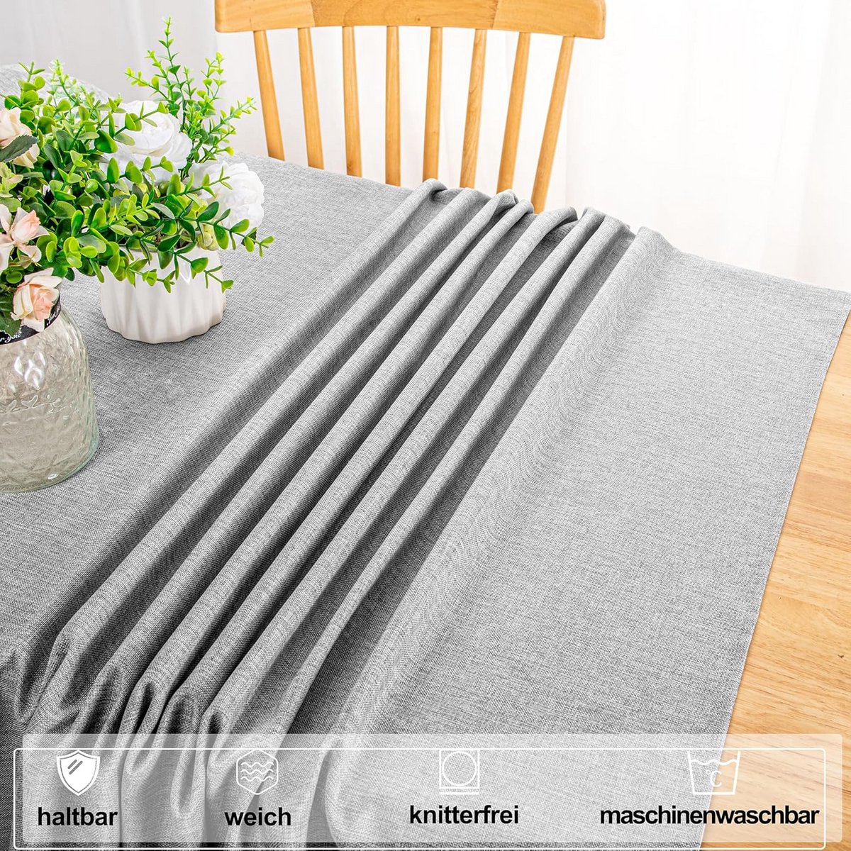 Waterafstotend Tafelkleed Lichtgrijs met Linnen Look 135 x 160 cm