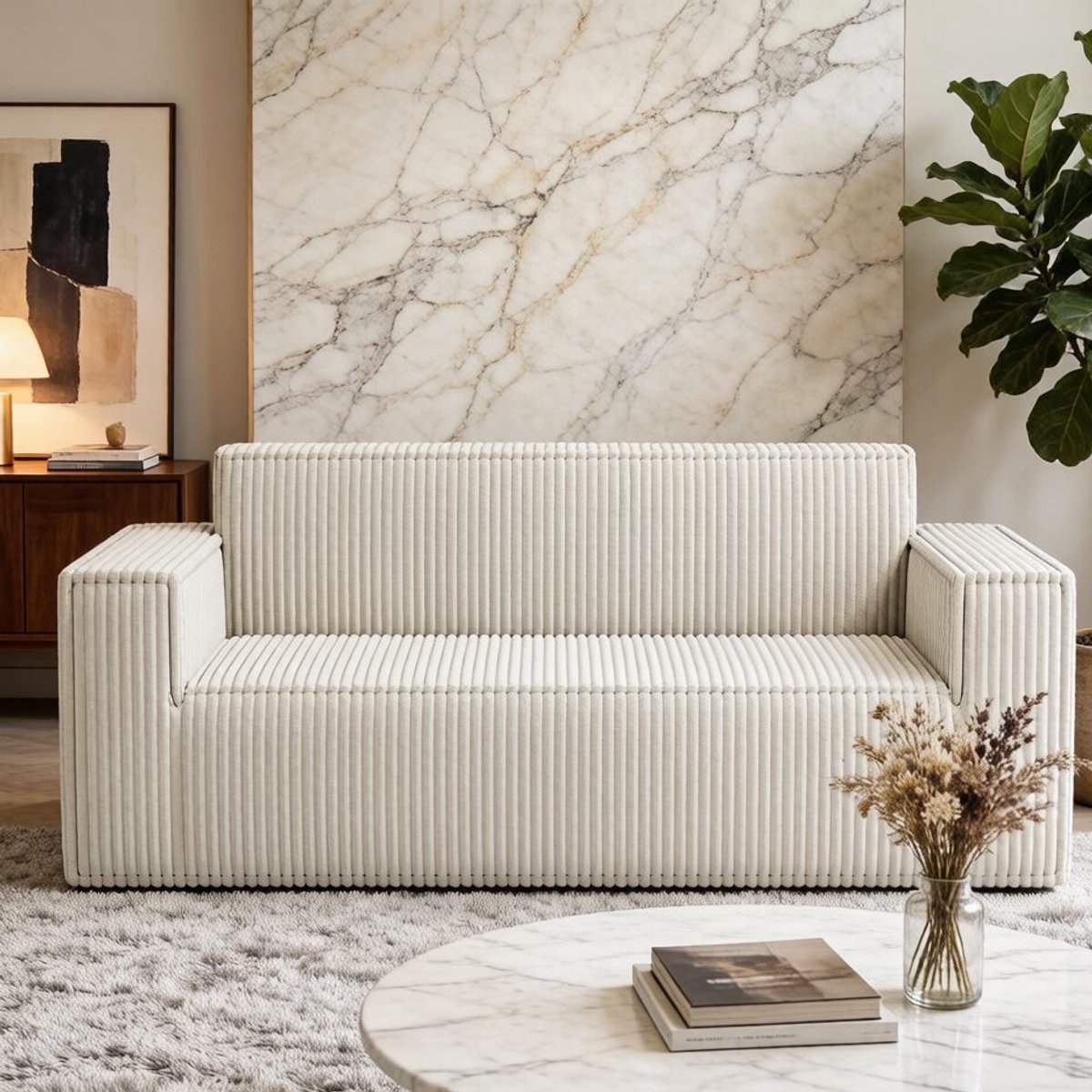 HAUSS SPOLE Zitbank - Moderne Loungebank - Comfortabele Zitervaring Met Zachte Bekleding - Voor Woonkamer En Slaapkamer - Stof - Neutraal