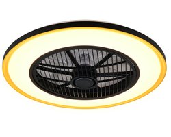 REALITY VARPULA - Ventilator - Zwart-goud - incl. 1x SMD 28 W - Afstandsbediening - Geintegreerde dimmer - Traploos instelbare lichtkleur - Zomer- en wintermodus - 6 snelheidsniveaus