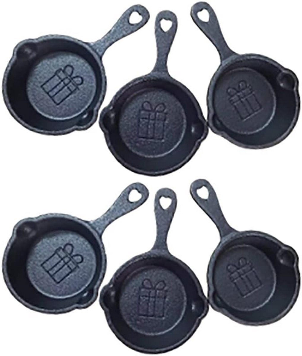Mini Gietijzeren Koekenpannen Set van 6 - Ø 7 cm - Ideaal voor Cadeau en Serveren