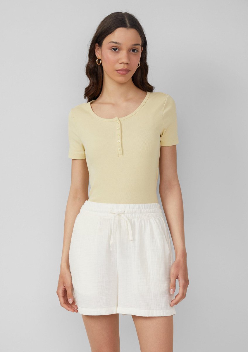 QS - female - Geribd T-shirt met knoopsluiting