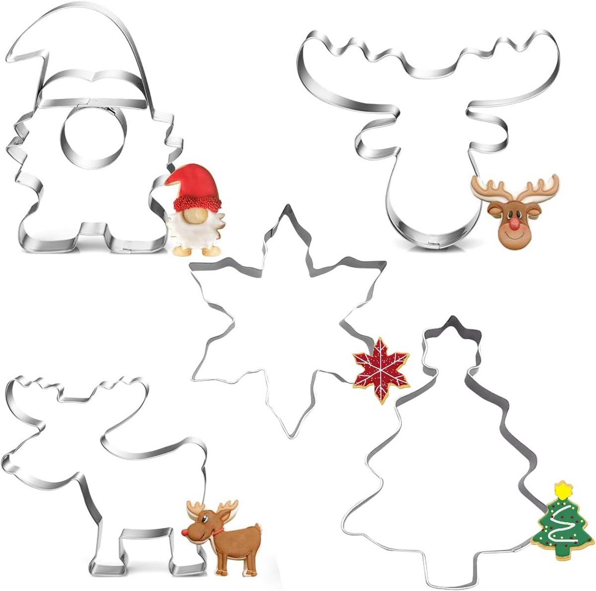 5 Delige Set Kerstkoekjesvormpjes RVS Gnomen Vorm